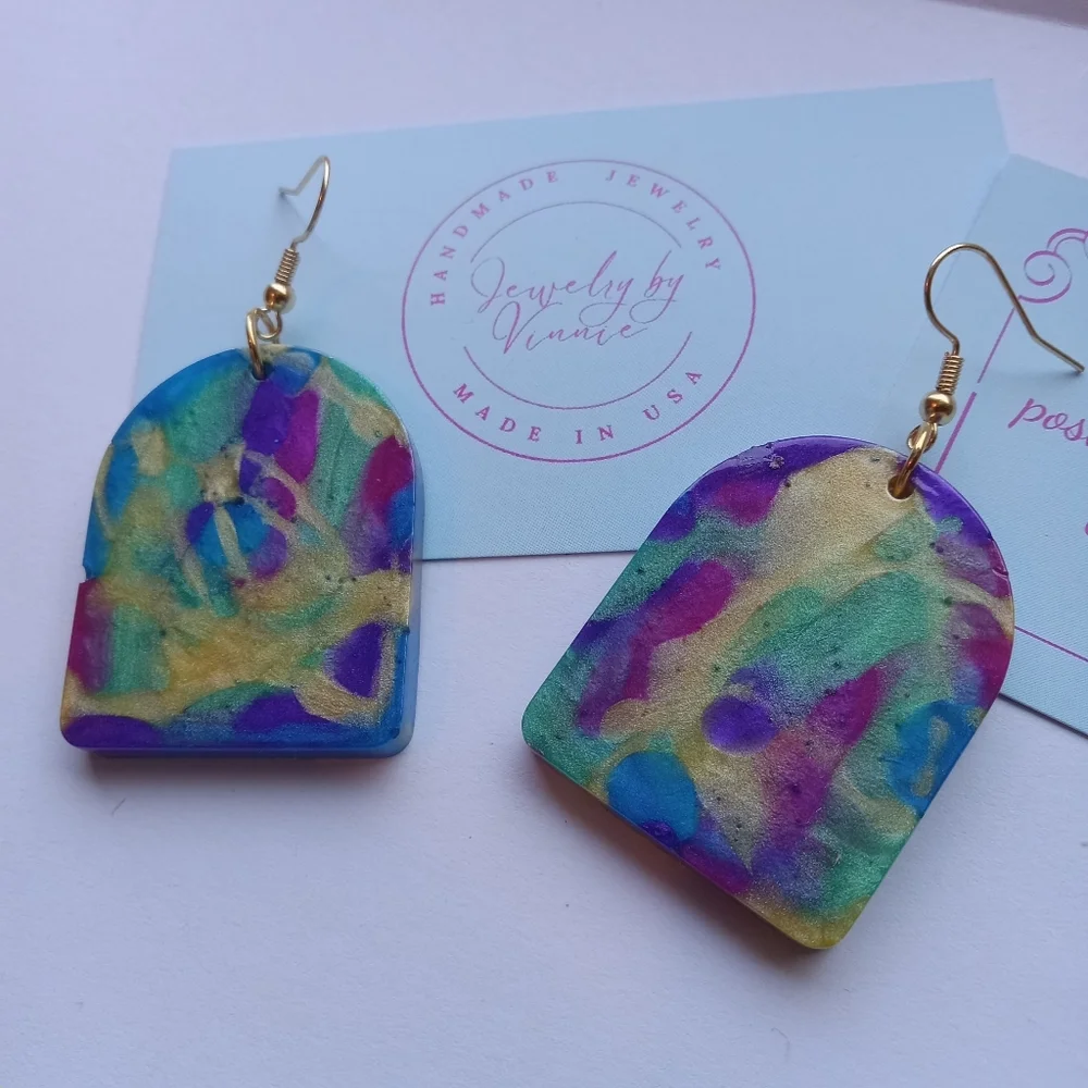 Hand Crafted Multicolor Arch Earrings - Picture 4 of 6